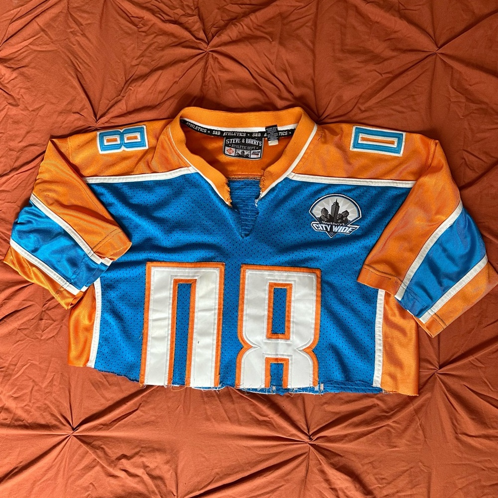 Blue and Orange cropped football jersey